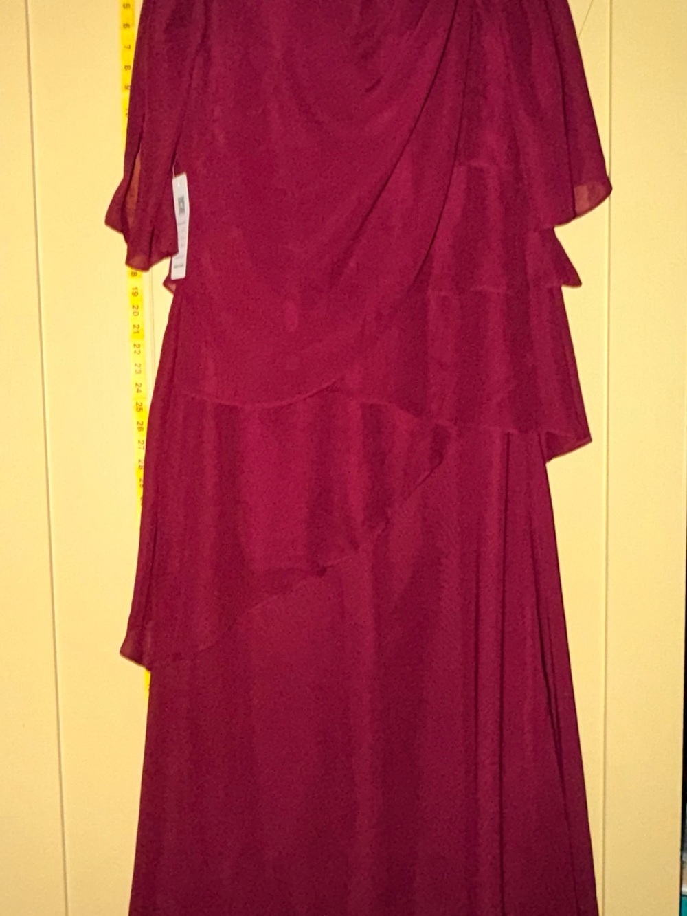 LAVETIR Burgundy Maxi Dress Size 14 NWT Ruffle Layered 3/4 Sleeve